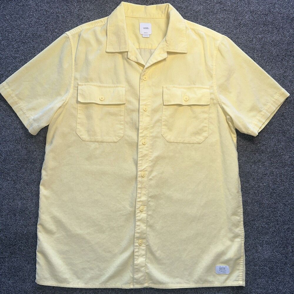 Vans Button Down Short Sleeve Pocket Shirt Men’s Size Medium M Neon Yellow